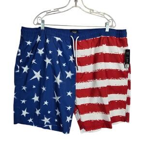 Berkley Jensen Mens Swim Suit Shorts 3XL Red White Blue Flag USA NWT Beach 4th